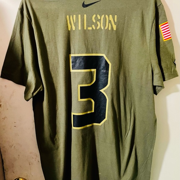 NWT Nike army green t-shirt size LG.Seattle Seahawks Russle Karrington Wilson #3 - Picture 3 of 7